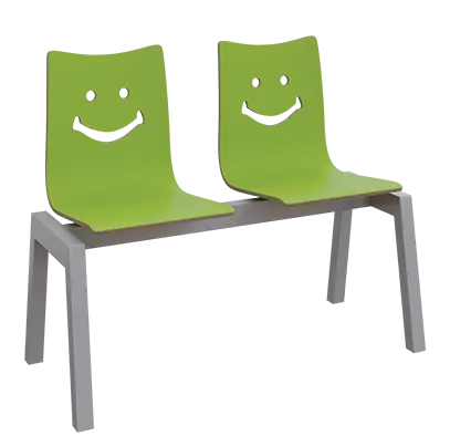 SMILE 2, dřevěná lavice do čekárny, 2-sedák, zelená, kostra stříbrná